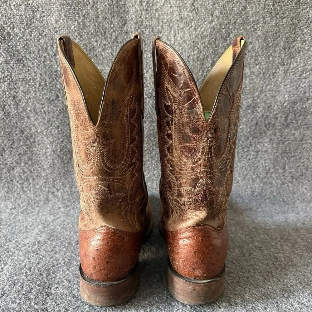 Cavenders Mens Rustic Cognac Ostrich Print Square Toe Western Cowboy Boots 9.5 D